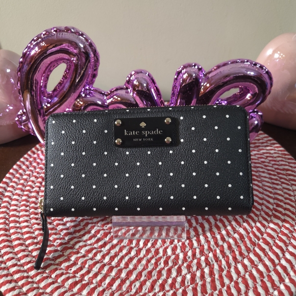kate spade Handbags - EUC Kate Spade Black/White Polka Dot Wallet